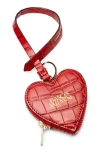 Frances Valentine Heart Croc Embossed Leather Key Chain Wristlet In Red