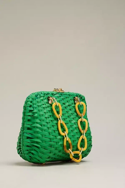 Frances Valentine Hen Wicker Basket Clutch In Green