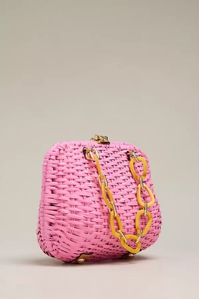 Frances Valentine Hen Wicker Basket Clutch In Pink
