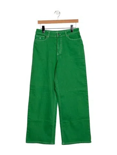 Pre-owned Frances Valentine High-rise Wide Leg Jeans In Green