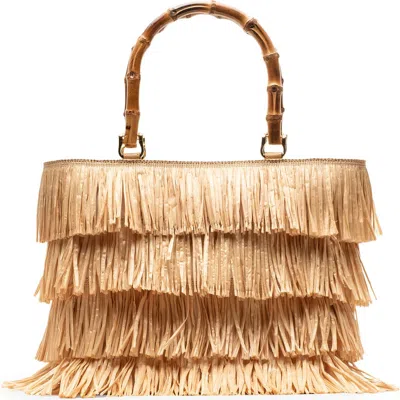 Frances Valentine Hula Tiered Raffia Fringe Tote In Nude
