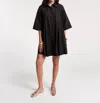 Frances Valentine Isla Pleated Mini Shirtdress In Black