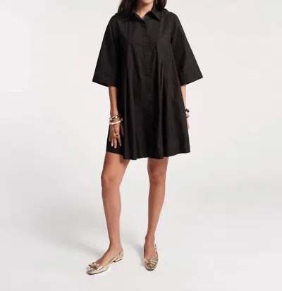 Frances Valentine Isla Pleated Mini Shirtdress In Black