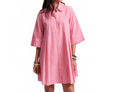 Frances Valentine Isla Pleated Mini Shirtdress In Pink