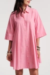 Frances Valentine Isla Mini Cotton Poplin Shirtdress In Pink
