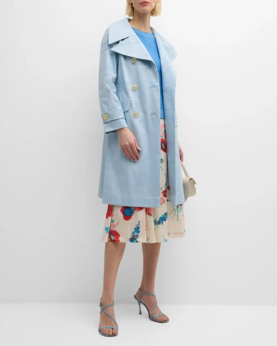 Frances Valentine Jacqueline Striped Double-breasted Coat In Light Blue