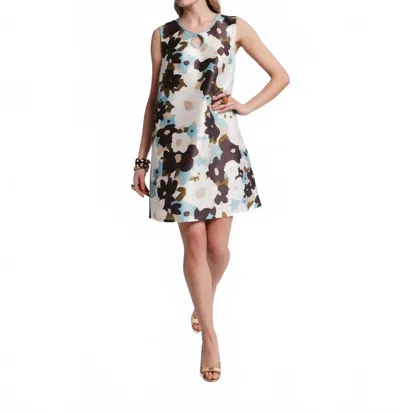 Frances Valentine Jean Key Hole Shift Dress In Morning Dew-brown And Blue In Multi