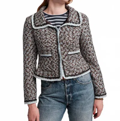 Frances Valentine Jessie Deco Tweed Jacket In Light Blue/gold/multi