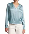 Frances Valentine Katherine Solid Silk Shirt In French Blue In Multi