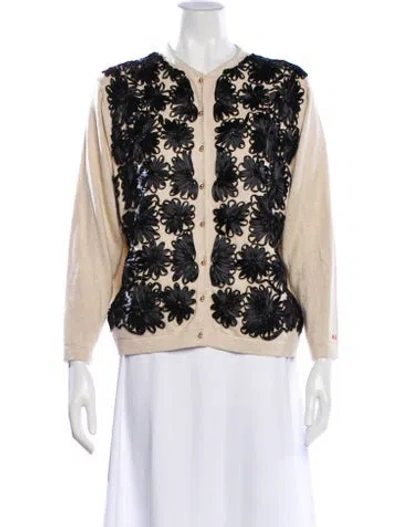 Pre-owned Frances Valentine Lace Pattern Crew Neck Sweater W/ Tags In Neutral