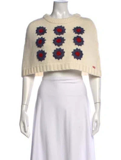Pre-owned Frances Valentine Lambswool Floral Print Sweater In Neutral