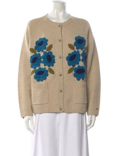 Pre-owned Frances Valentine Lambswool Floral Print Sweater In Neutrals