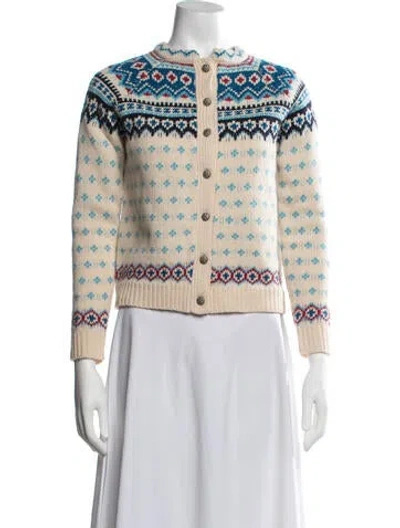 Pre-owned Frances Valentine Lambswool Patterned Sweater In White