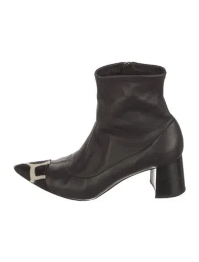 Pre-owned Frances Valentine Leather Bow Accents Boots In Black