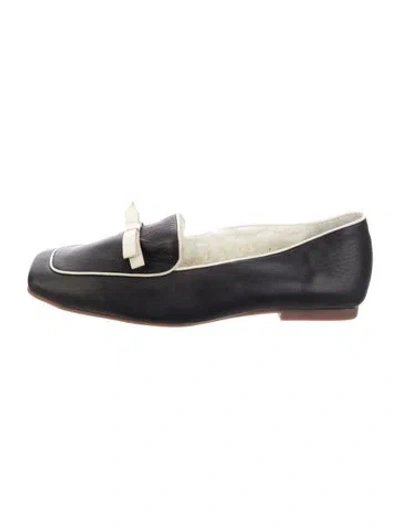 Pre-owned Frances Valentine Leather Bow Accents Loafers In Black