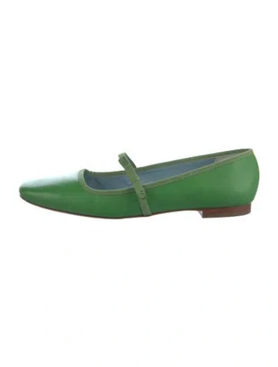 Pre-owned Frances Valentine Leather Bow Accents Mary Jane Flats In Green