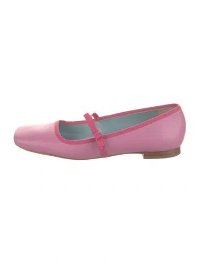 Pre-owned Frances Valentine Leather Bow Accents Mary Jane Flats In Pink