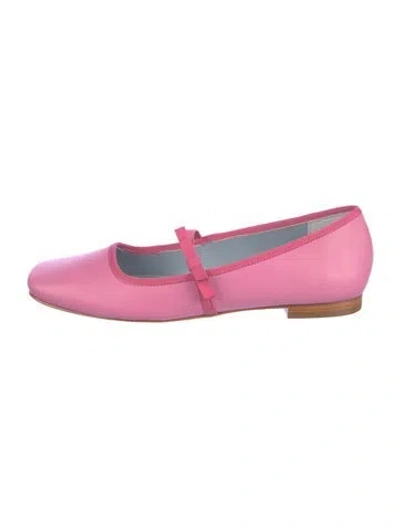 Pre-owned Frances Valentine Leather Bow Accents Mary Jane Flats In Pink