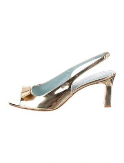 Pre-owned Frances Valentine Leather Bow Accents Slingback Sandals In Gold