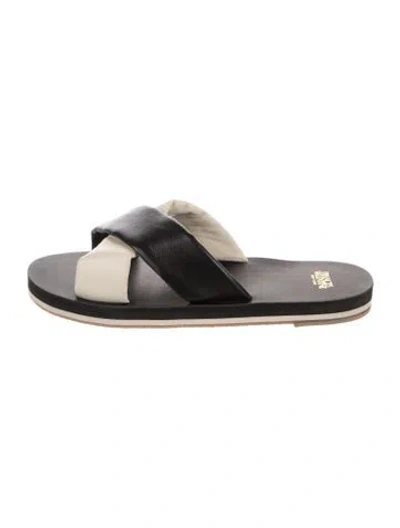 Pre-owned Frances Valentine Leather Colorblock Pattern Slides