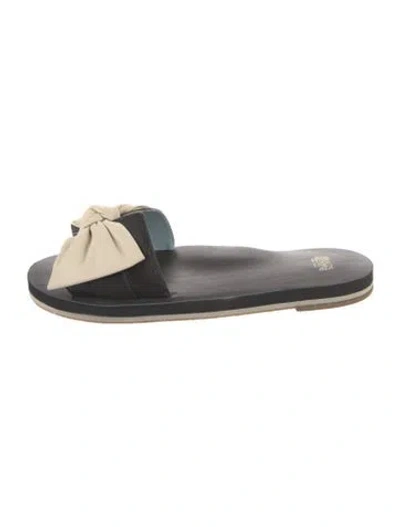 Pre-owned Frances Valentine Leather Colorblock Pattern Slides In Black
