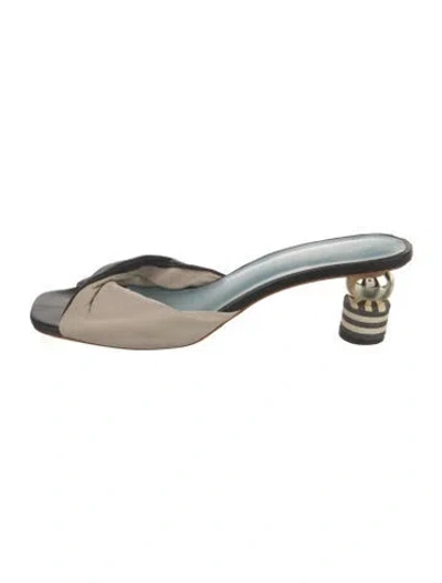 Pre-owned Frances Valentine Leather Colorblock Pattern Slides In Black/neutrals
