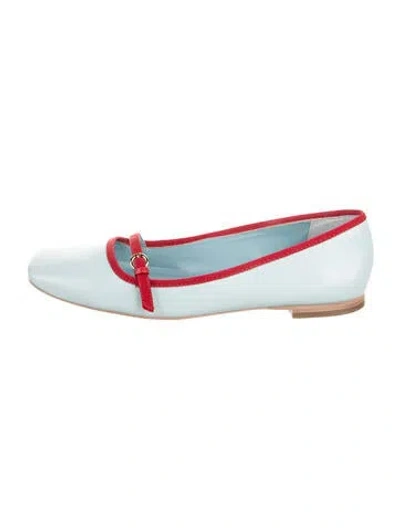 Pre-owned Frances Valentine Leather Grosgrain Trim Mary Jane Flats In Blue