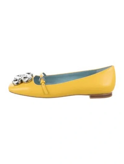 Pre-owned Frances Valentine Leather Mary Jane Flats W/ Tags In Yellow