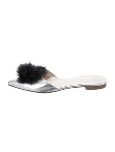 Pre-owned Frances Valentine Leather Pom-pom Embellishments Mules In Silver