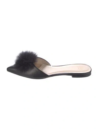 Pre-owned Frances Valentine Leather Pom-pom Embellishments Slides In Black