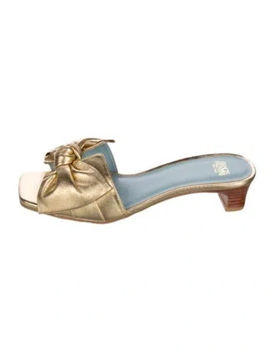 Pre-owned Frances Valentine Leather Slides In Gold