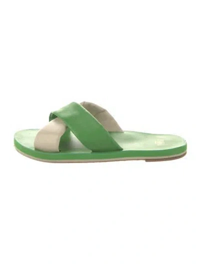 Pre-owned Frances Valentine Leather Slides In Green
