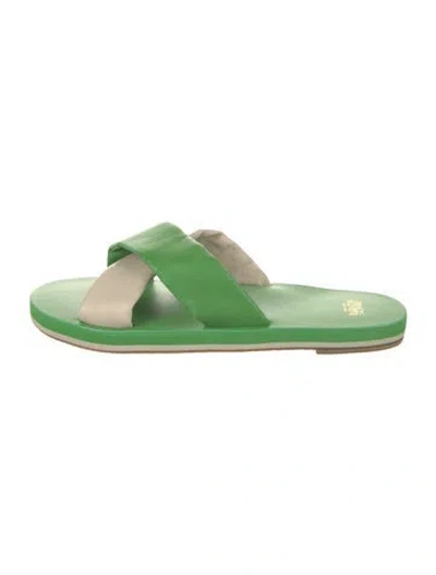 Pre-owned Frances Valentine Leather Slides In Green