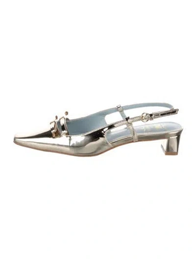Pre-owned Frances Valentine Leather Slingback Pumps In Silver