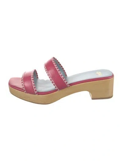 Pre-owned Frances Valentine Leather Whipstitch Trim Slides In Pink