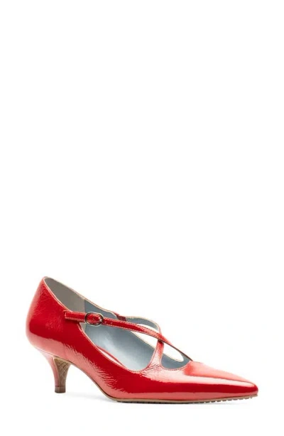 Frances Valentine Lily Pointed Toe Kitten Heel Pump In Red