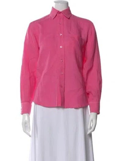 Pre-owned Frances Valentine Linen Long Sleeve Button-up Top In Pink