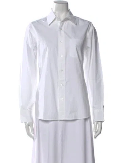 Pre-owned Frances Valentine Long Sleeve Button-up Top In White