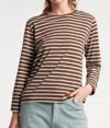 Frances Valentine Striped Crewneck Pima Cotton Top In Brown