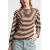 Frances Valentine Striped Crewneck Pima Cotton Top In Chocolate/light Blue