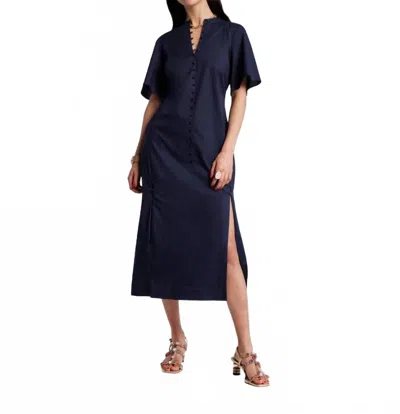 Frances Valentine Lori Maxi Dress Solid Poplin In Navy In Blue