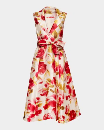 Frances Valentine Lucia Sleeveless Floral-print Midi Dress In Pink