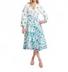 Frances Valentine Lucille Pocket Full Of Posies Poly Dupion Wrap Dress In Blue
