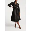 Frances Valentine Lucille Notched-lapel Belted Midi Wrap Dress In Black