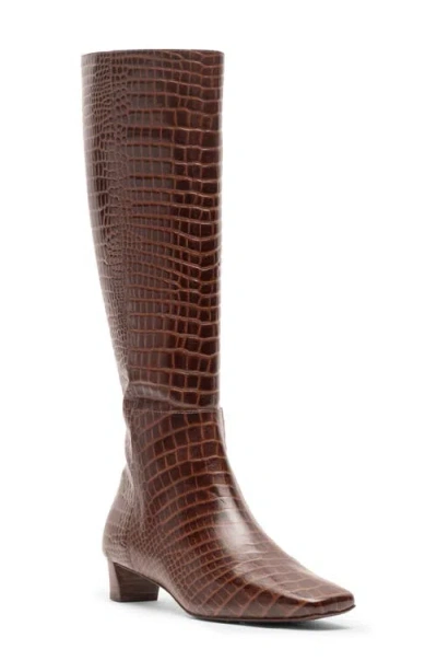 Frances Valentine Mackie Croc Embossed Leather Knee High Boot In Brown