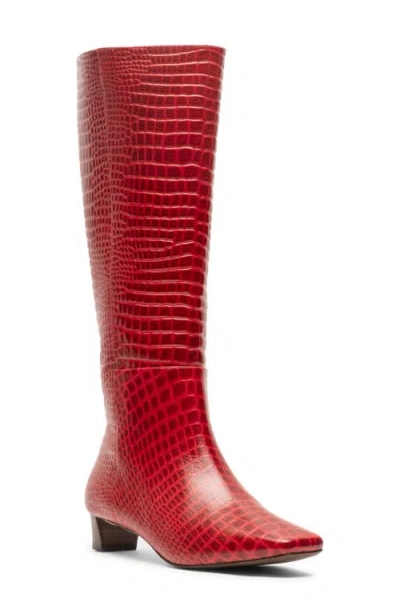 Frances Valentine Mackie Croc Embossed Leather Knee High Boot In Red