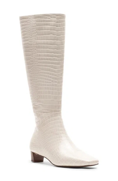 Frances Valentine Mackie Croc Embossed Leather Knee High Boot In White