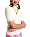 Frances Valentine Marie Mock-neck Short-sleeve Sweater In White