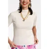 Frances Valentine Marie Mock-neck Short-sleeve Sweater In Oyster