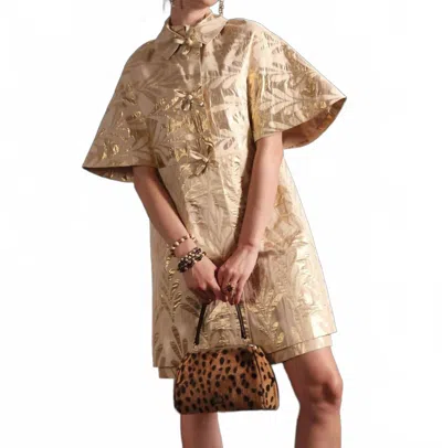 Frances Valentine Marvelous Caplet Sleeves Jacket In Royal Palm Jacquard Gold In Brown